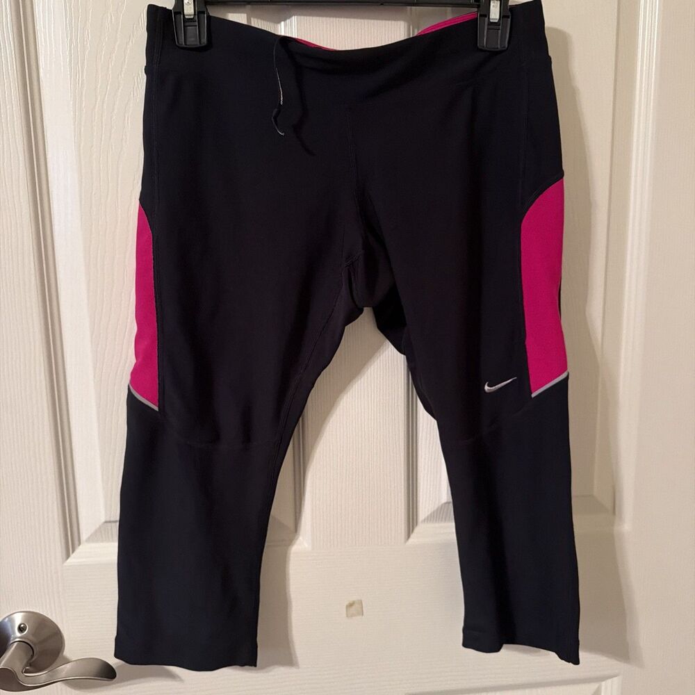 Nike Dri-Fit Capri Leggings Running Athletic Workout Size Medium Black/Pink